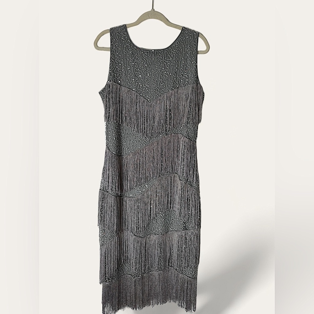 Glitter Tiered Fringe Bias Hem Dress